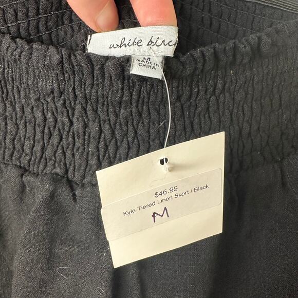 Md NWT White Birch Kyle Tiered Skort Black Linen Cotton Blend Cottagecore Boho - Picture 2 of 7